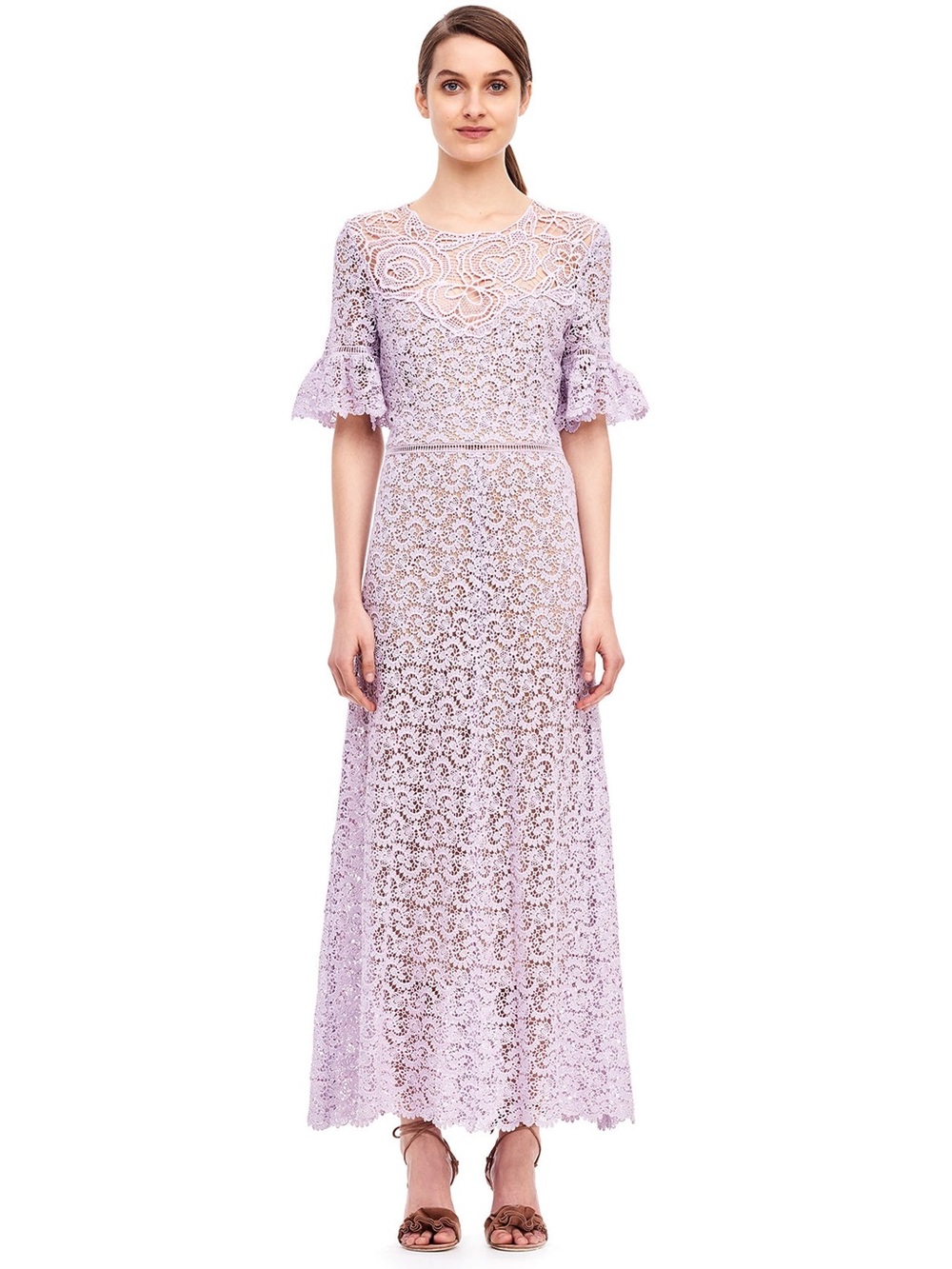 Rebecca Taylor Eliza Lilac Purple Lace Cotton Short Sleeve Midi Dress Size 2